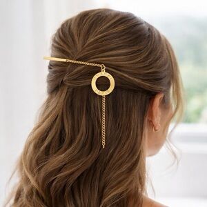 Chanel Paris Style Gold Tone Hair Stick Pin w/ Chain Charm Updo Hair Accessory